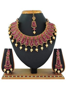 Elegant Diamond Work Gold Rodium Polish Necklace Set
