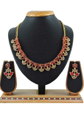 Elegant Gold and Red Beads Work Necklace Set