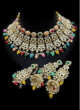 Elegant Gold Rodium Polish Alloy Beads Work Necklace Set