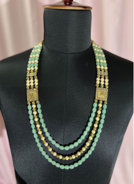 Elegant Gold Rodium Polish Beads Work Alloy Aqua Blue and Beige Necklace