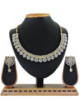 Elegant Gold Rodium Polish Beads Work Gold and White Necklace Set for Festival