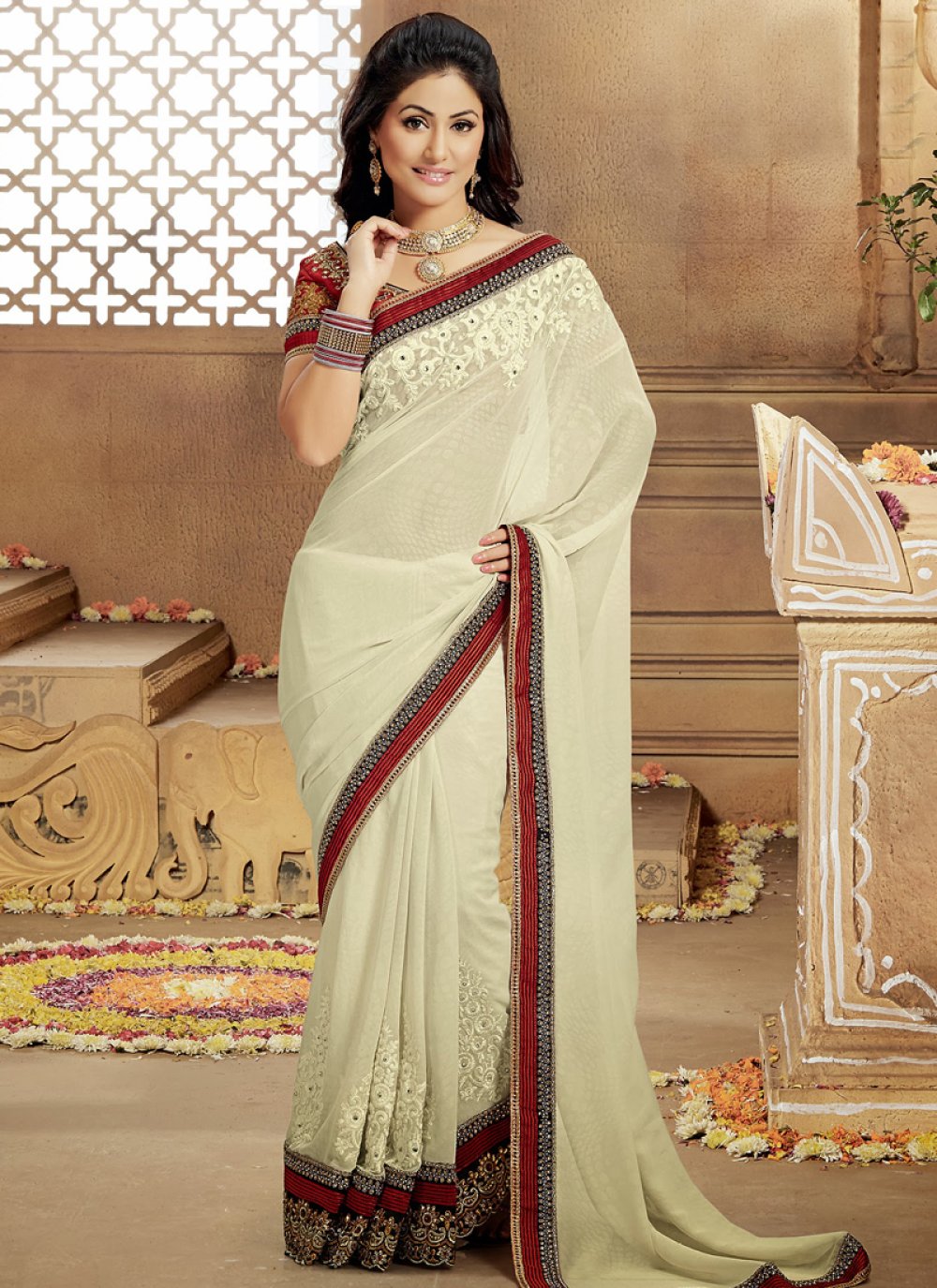 Off white sale party wear saree