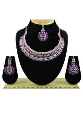 Elegant Purple and White Gold Rodium Polish Necklace Set For Festival