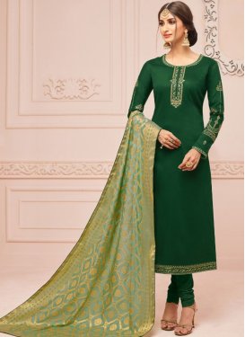 Embroidered Churidar Salwar Suit in Green