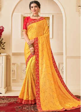 Embroidered Poly Silk Designer Traditional Saree in Yellow