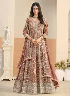 Embroidered Work Anarkali Suit For Ceremonial in Peach