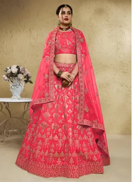 Embroidered Work Art Silk Designer Lehenga Choli in Salmon for Festival