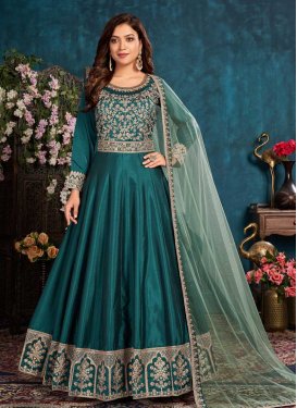 Embroidered Work Art Silk Long Length Anarkali Salwar Suit