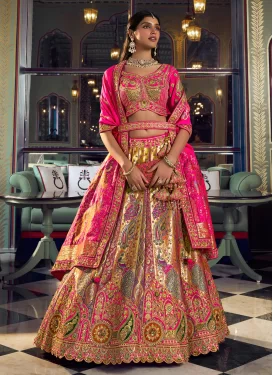 Embroidered Work Banarasi Silk Designer Lehenga Choli in Gold and Rose Pink for Bridal