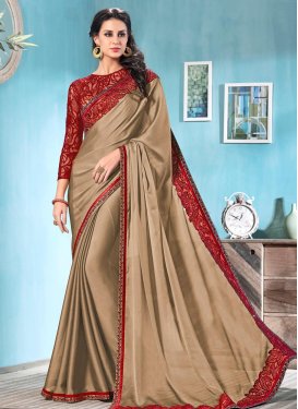 Embroidered Work Beige and Crimson Trendy Classic Saree