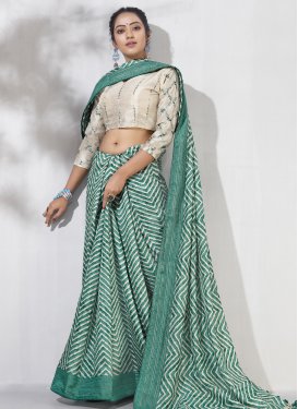 Embroidered Work Beige and Sea Green Trendy Classic Saree