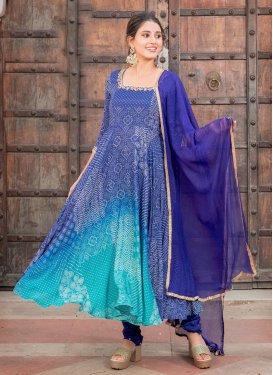 Embroidered Work Blue and Turquoise Faux Georgette Readymade Salwar Kameez