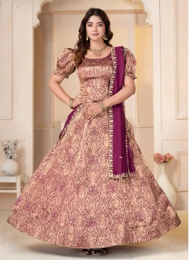 Embroidered Work Brocade Trendy Lehenga Choli in Purple for Women