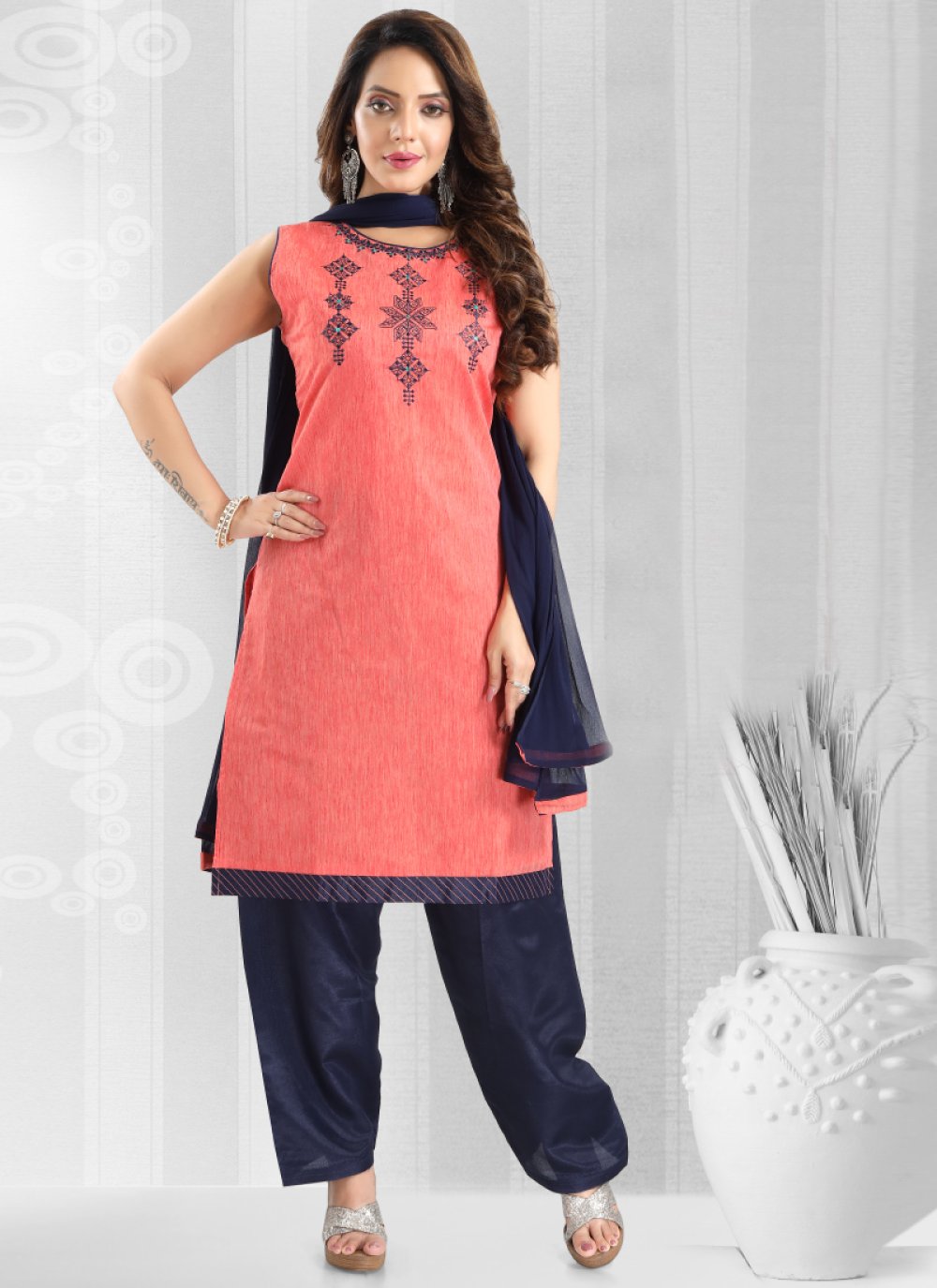 Embroidered Work Chanderi Silk Readymade Designer Salwar Suit