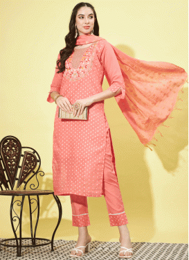 Embroidered Work Chanderi Silk Readymade Salwar Suit