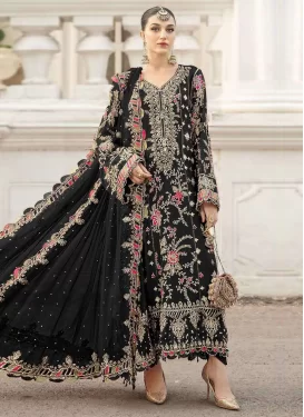 Embroidered Work Chiffon Pakistani Suit in Black for Women