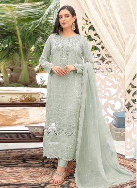Embroidered Work Chiffon Pakistani Suit in Turquoise for Women
