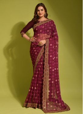 Embroidered Work Chiffon Trendy Saree For Ceremonial