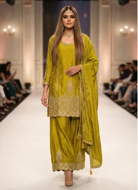 Embroidered Work Chinon Palazzo Suit in Olive for Festival