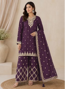 Embroidered Work Chinon Palazzo Suit in Wine for Festival