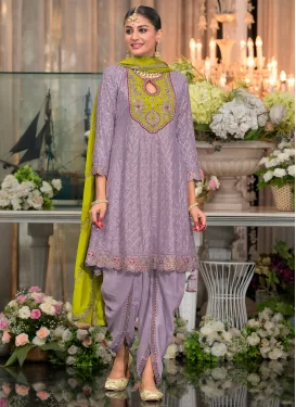 Embroidered Work Chinon Punjabi Salwar Suit in Violet for Women