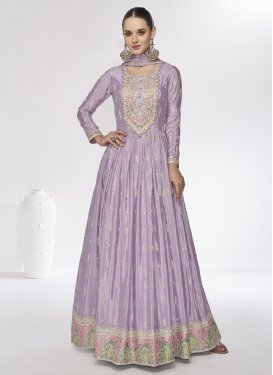 Embroidered Work Chinon Readymade Anarkali Salwar Suit