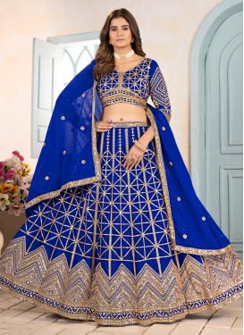 Embroidered Work Chinon Trendy Lehenga Choli in Blue for Festival