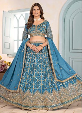 Embroidered Work Chinon Trendy Lehenga Choli in Light Blue for Women