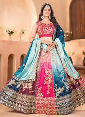 Embroidered Work Chinon Trendy Lehenga Choli in Multi Colour for Women