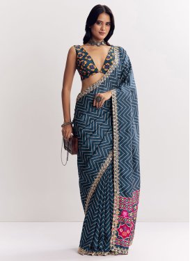 Embroidered Work Classic Saree For Ceremonial in Teal