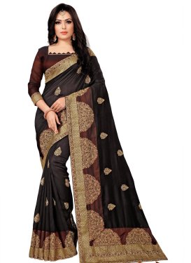 Embroidered Work Coffee Brown and Maroon Designer Contemporary Style Saree