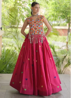 Embroidered Work Cotton Readymade Lehenga Choli in Rose Pink for Women