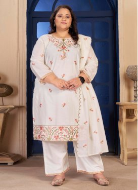 Embroidered Work Cotton Readymade Salwar Suit in Off White for Women