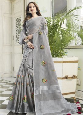 Embroidered Work Cotton Silk Designer Traditional Saree For Festival