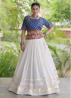 Embroidered Work Cotton Silk Readymade Lehenga Choli in Navy Blue and White for Festival