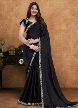 Embroidered Work Crepe Silk Trendy Saree in Black for Women