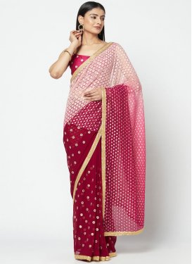 Embroidered Work Crimson and Off White Designer Traditional Saree