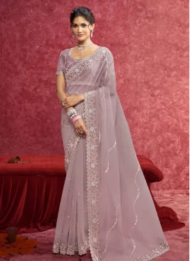 Embroidered Work Crush Traditional Saree in Lavender for Women