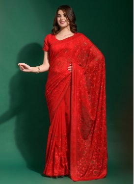 Embroidered Work Designer Contemporary Style Saree For Party