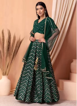 Embroidered Work Designer Lehenga Choli For Ceremonial in Bottle Green
