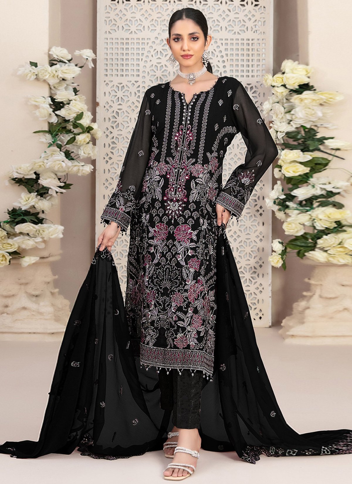 embroidered indian dress Party wear embroidery gown main image 1