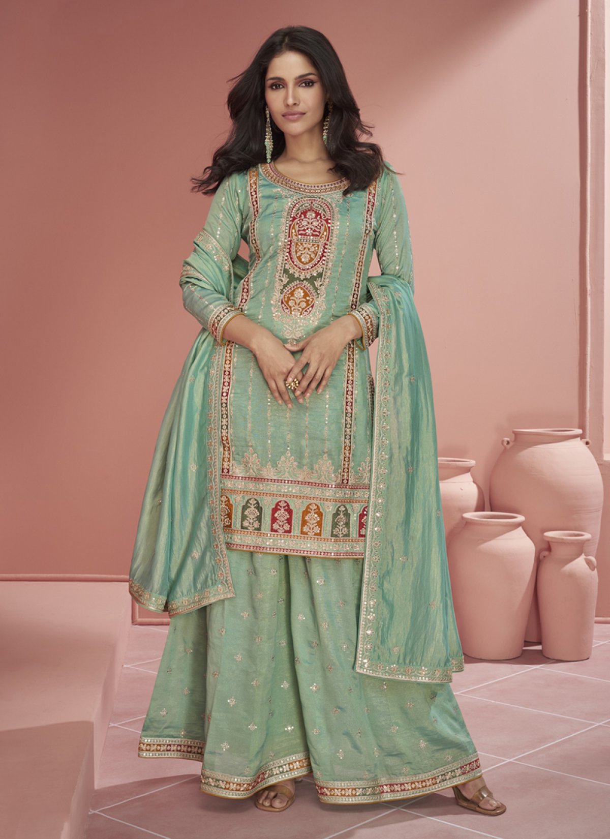 Buy Embroidered Work Designer Palazzo Salwar Kameez For Festival Online