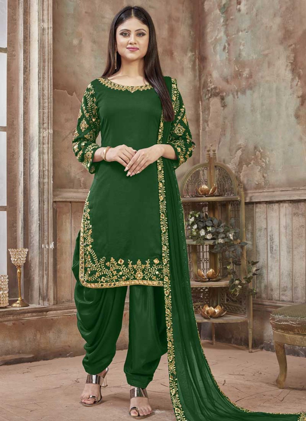 Buy Resham Embroidered Taffeta Rosy Brown Patiala Suit Online - lstv0043 |  Andaaz Fashion