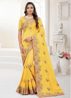 Embroidered Work Dola Silk Designer Contemporary Saree