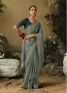 Embroidered Work Fancy Fabric Designer Contemporary Style Saree