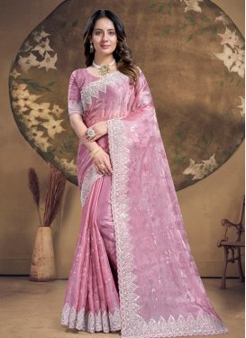 Embroidered Work Fancy Fabric Designer Contemporary Style Saree For Festival