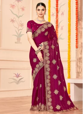 Embroidered Work Fancy Fabric Trendy Saree in Fuchsia for Party