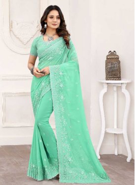 Embroidered Work Faux Georgette Designer Contemporary Style Saree For Ceremonial