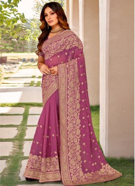 Embroidered Work Faux Georgette Designer Traditional Saree For Festival