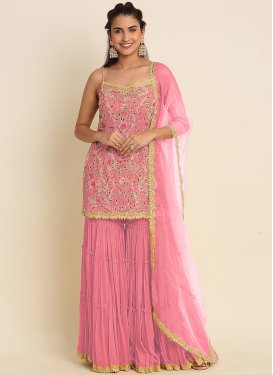 Embroidered Work Faux Georgette Palazzo Designer Salwar Suit